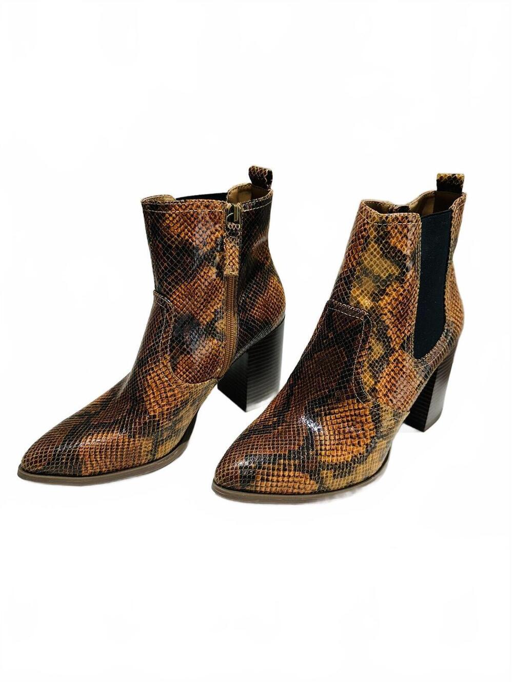 Scoop NYC Woman's Snakeskin Boots Brown/Black Heels Size 8.5